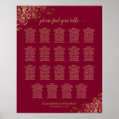 Burgund & Gold 19 Hochzeitstisch-Seating-Chart Poster (Vorne)