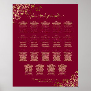 Burgund & Gold 19 Hochzeitstisch-Seating-Chart Poster