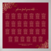 Burgund & Gold 27 Table Wedding Seating Chart Poster (Vorne)