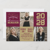 Burgund & Gold 3 Foto Abschluss Einladung (Vorderseite)