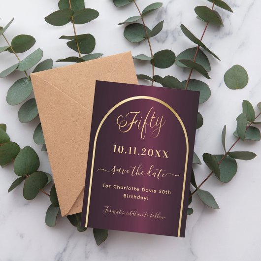 Burgund Gold 50. Geburtstag Save The Date