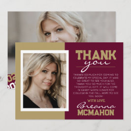 Burgund & Gold Abschluss 2 Foto Dankeschön Karte