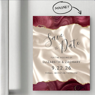Burgund Gold Achat Elfenbein Seide Save-the-Date-K Magneteinladung