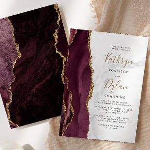 Burgund Gold Achat Grau Marmor Hochzeit Einladung