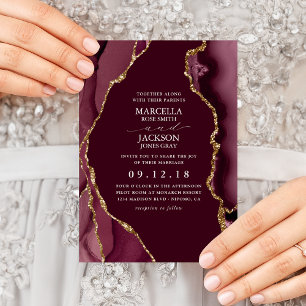 Burgund & Gold Achat Hochzeit Einladung