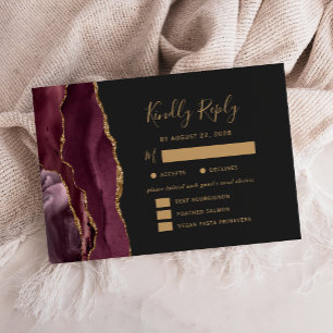 Burgund Gold Achat Mahlzeiten Optionen Dunkle Hoch RSVP Karte