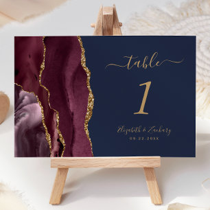 Burgund Gold Achat Navy Blau Hochzeit Tischnummer