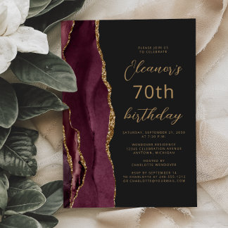 Burgund Gold Achat Schiefer Schrift 70. Geburtstag Einladung