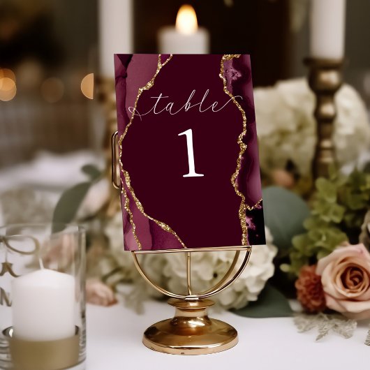 Burgund & Gold Achat Tischkarte Tischnummer