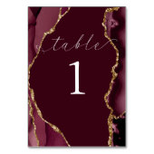 Burgund & Gold Achat Tischkarte Tischnummer (Vorderseite)