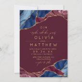 Burgund & Gold Agat Wedding Foto Einladung (Vorderseite)