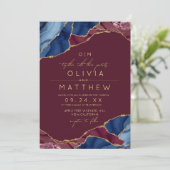 Burgund & Gold Agat Wedding Foto Einladung (Stehend Vorderseite)