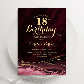 Burgund Gold Agate Marble 18. Geburtstag Einladung
