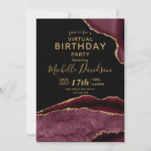 Burgund & Gold Agate Virtual Birthday Einladung (Vorderseite)