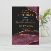 Burgund & Gold Agate Virtual Birthday Einladung (Stehend Vorderseite)