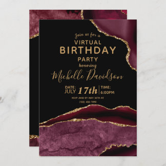 Burgund & Gold Agate Virtual Birthday Einladung