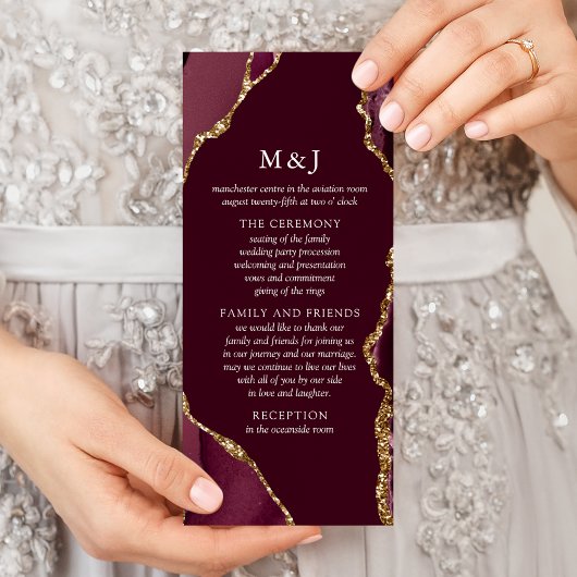 Burgund & Gold Agate Wedding Programm