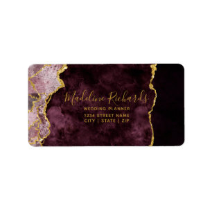 Burgund & Gold Aquarellmarburg Agate Gilded Adressaufkleber