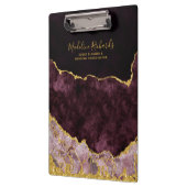 Burgund & Gold Aquarellmarburg Agate Gilded Klemmbrett (Links)
