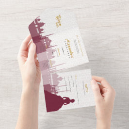 Burgund & Gold Arabian Quinceñera All In One Einladung