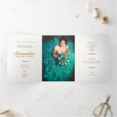 Burgund & Gold Arabian Quinceñera Foto Dreifach Gefaltete Einladung (Innenseite)