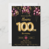 Burgund Gold Balloons Confetti 100. Geburtstag Einladung (Vorderseite)
