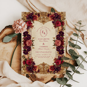 Burgund & Gold Barock-Hochzeit Einladung