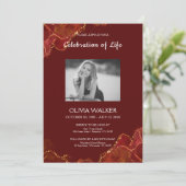 Burgund & Gold Beerdigung zum Leben Einladung (Stehend Vorderseite)