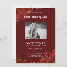 Burgund & Gold Beerdigung zum Leben Einladung