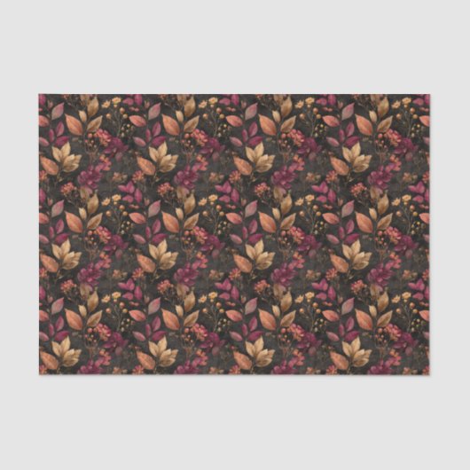 Burgund Gold Black Watercolor Botanicals Florals Seidenpapier (Vorderseite)