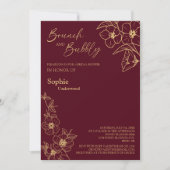 Burgund Gold Blumenbrunch und Bubbly Einladung (Vorderseite)