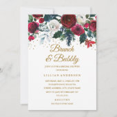 Burgund Gold Blumenwein Weihnachtsbrunch und Bubbl Einladung (Vorderseite)