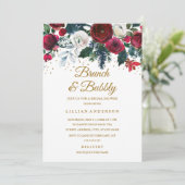 Burgund Gold Blumenwein Weihnachtsbrunch und Bubbl Einladung (Stehend Vorderseite)