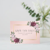 Burgund Gold Blush Pink Bläschen Save the Date Ankündigungspostkarte (Stehend Vorderseite)
