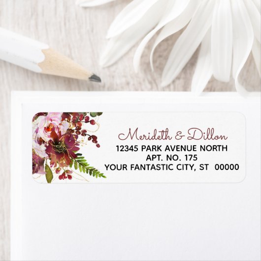 Burgund Gold Blush Pink Rücksendeadresse (Insitu)