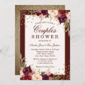 Burgund Gold Blütendusche Sparkle Couples Einladung (Vorne/Hinten)