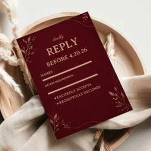Burgund-Gold-Botanik RSVP Karte