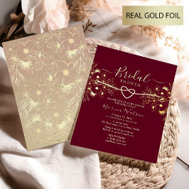Burgund-Gold-Brautparty Folieneinladung
