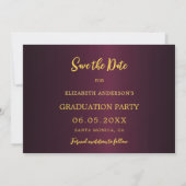 Burgund Gold Cap Konfetti Graduation Party Save The Date (Rückseite)