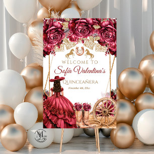 Burgund Gold Charra Quinceanera Cowboy-Stiefel Poster