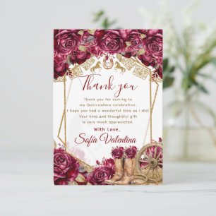 Burgund Gold Charra Quinceanera Floral Western Dankeskarte