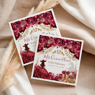 Burgund Gold Charra Quinceanera Hufeisen Serviette