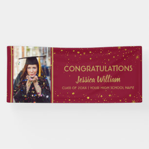 Burgund Gold Confetti Graduate Foto Abschluss Banner