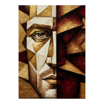 Burgund Gold Cubist Mann - Texturiertes Abstract 
