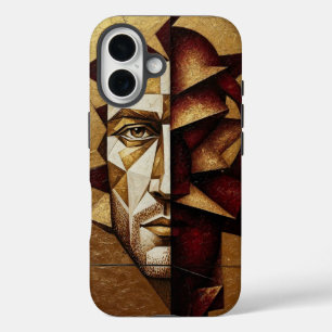 Burgund Gold Cubist Mann - Texturiertes Abstrakt iPhone 16 Hülle