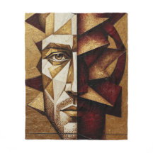 Burgund Gold Cubist Mann - Texturiertes Abstrakt 