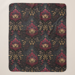 Burgund Gold Damast Eleganz Sherpadecke