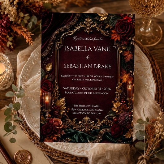 Burgund & Gold Dark Romance Hochzeit  Einladung