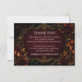 Burgund & Gold dunkle romantische Hochzeit Dankeskarte
