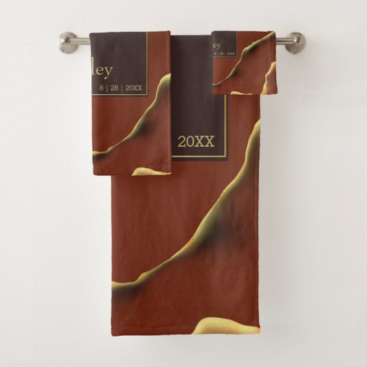 🤵 Burgund Gold Elegante Abstrakte Hochzeit Badhandtuch Set (Insitu)